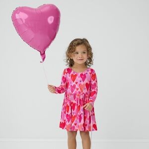 NIB Little Sleepies Pink Hearts & Crafts Bow Back Skater Dress with Bodysuit